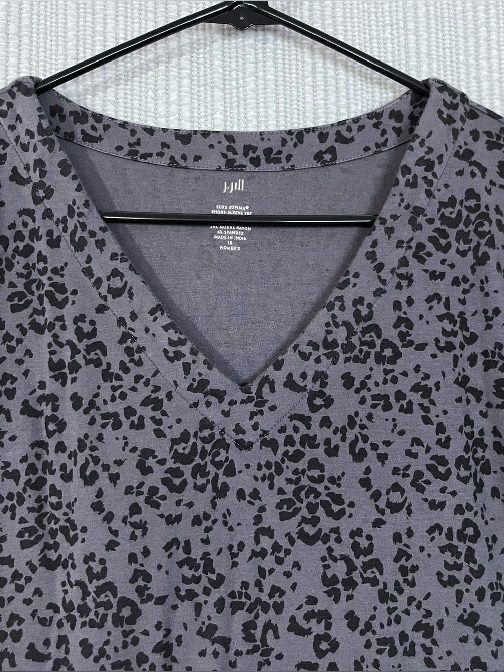 J Jill Luxe Supina Tee Tunic Top Gray Black Leopard Womens plus 1X Classic